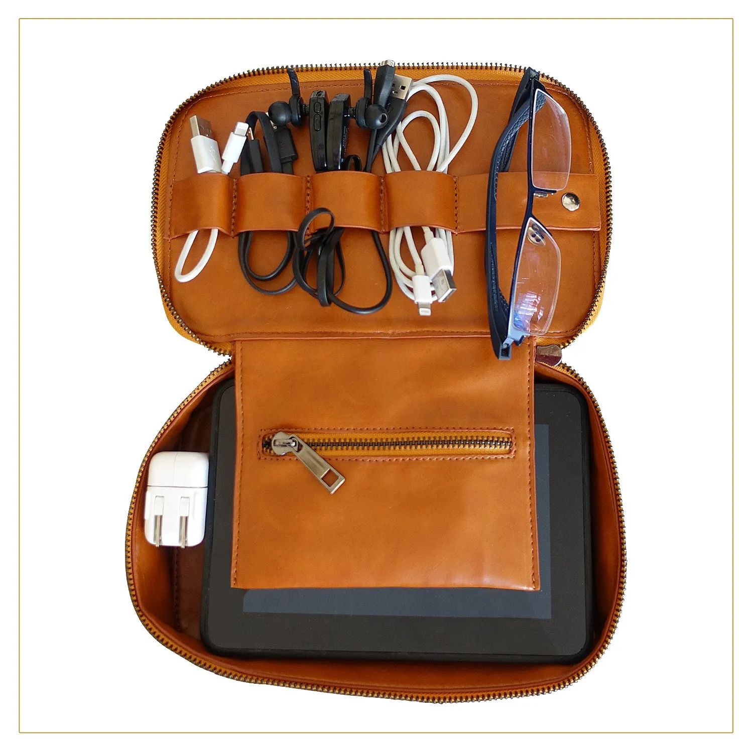Tech Organizer Kit | Stores and Protects your Devices and Accessories I Perfect Fit & Elegant Design [Brown]