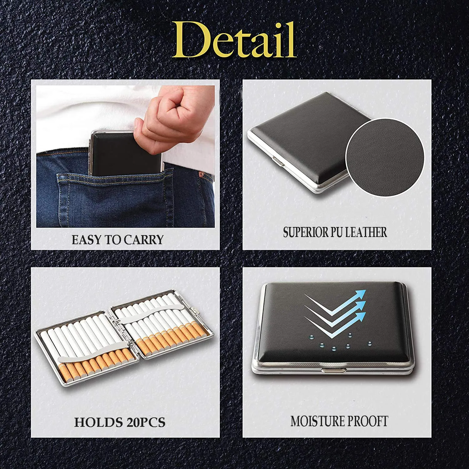 tlhaoa 2-pack Leather Cigarette Case, Crush-proof metal construction, 84mm, 20 Capacity, Black   Brown