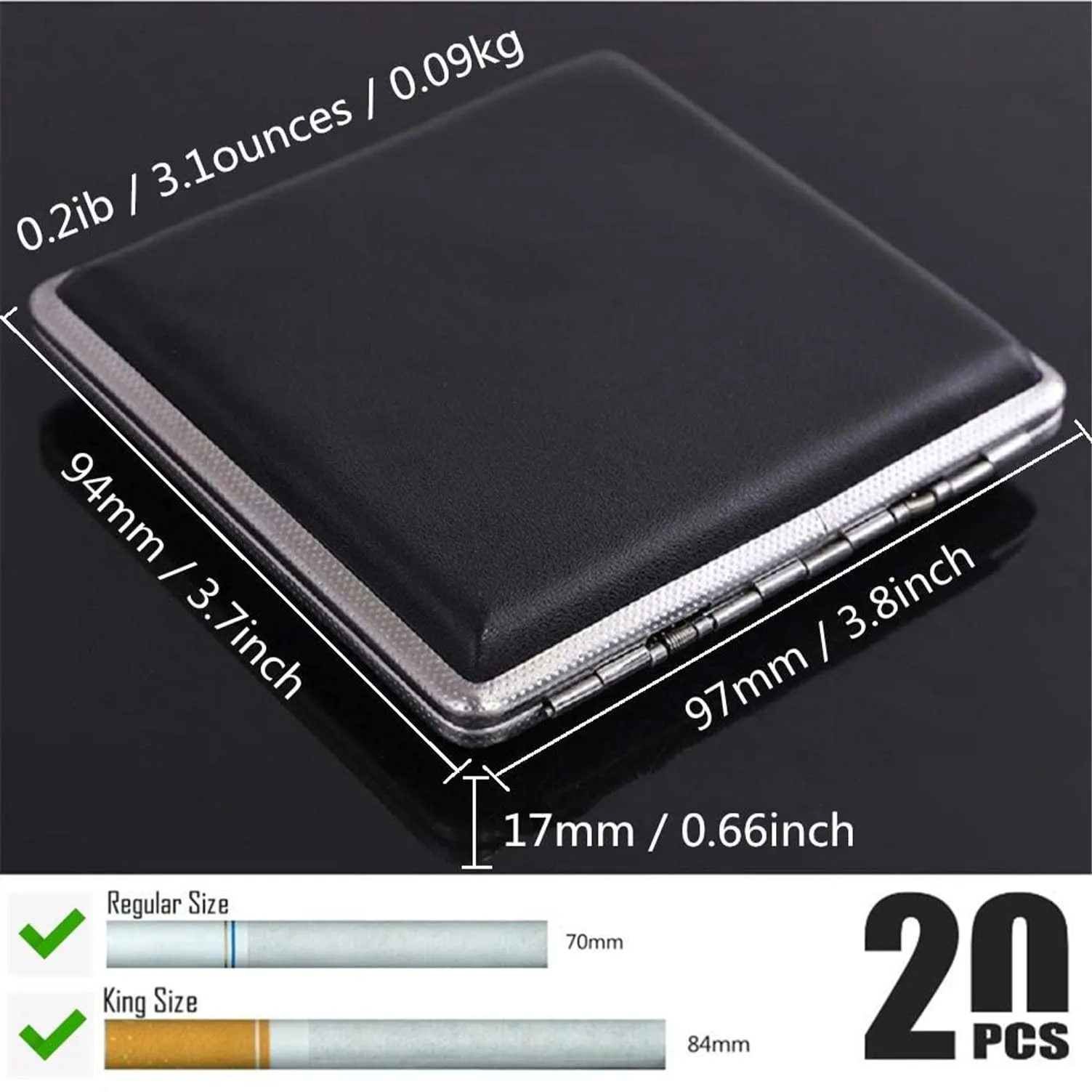 tlhaoa 2-pack Leather Cigarette Case, Crush-proof metal construction, 84mm, 20 Capacity, Black   Brown