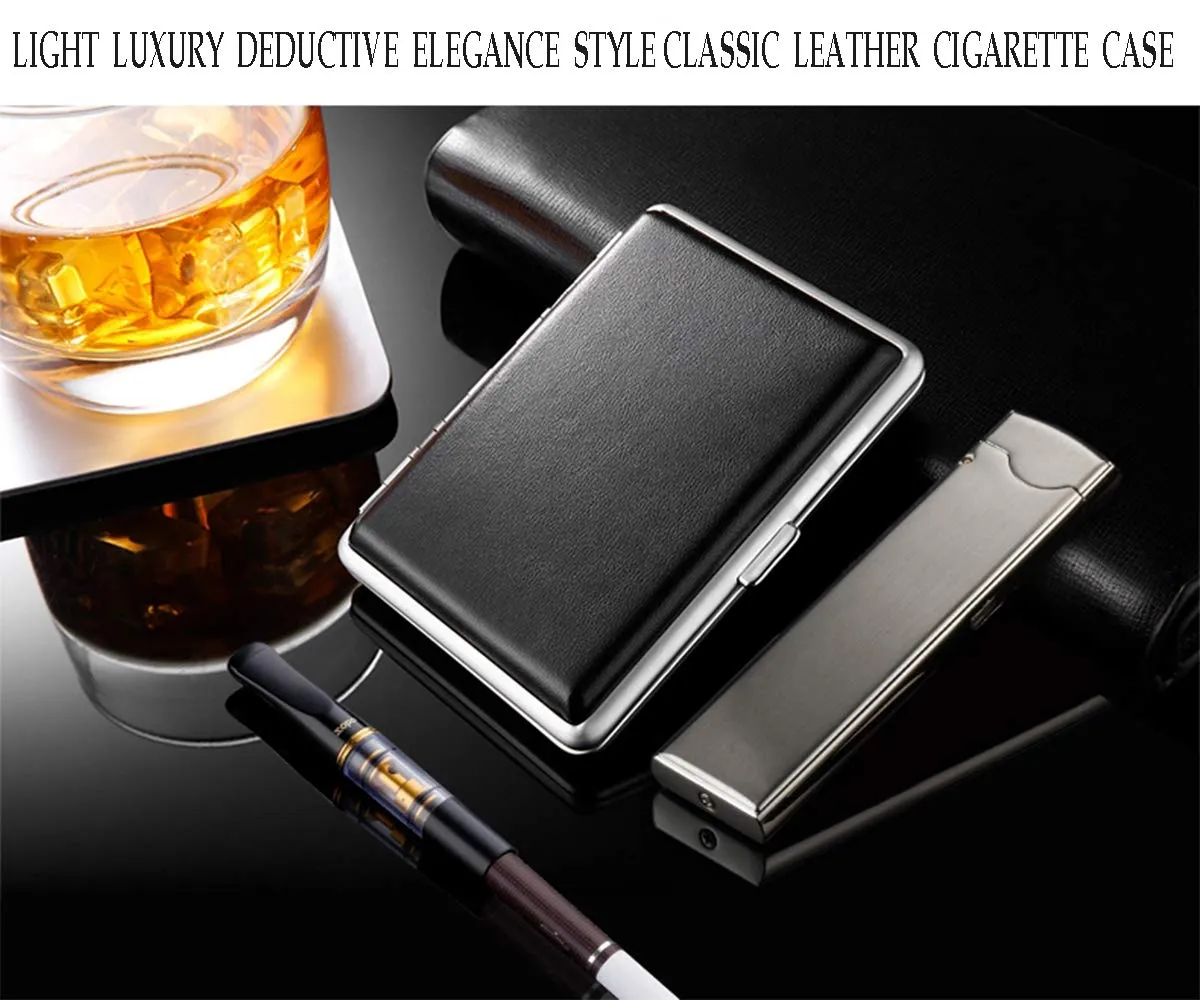 tlhaoa 2-pack Leather Cigarette Case, Crush-proof metal construction, 84mm, 20 Capacity, Black   Brown