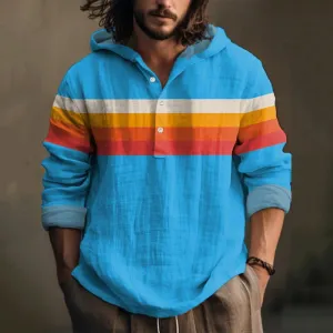 Vintage Color Stripes Art Print Casual Jacquard Shirt 2407005275