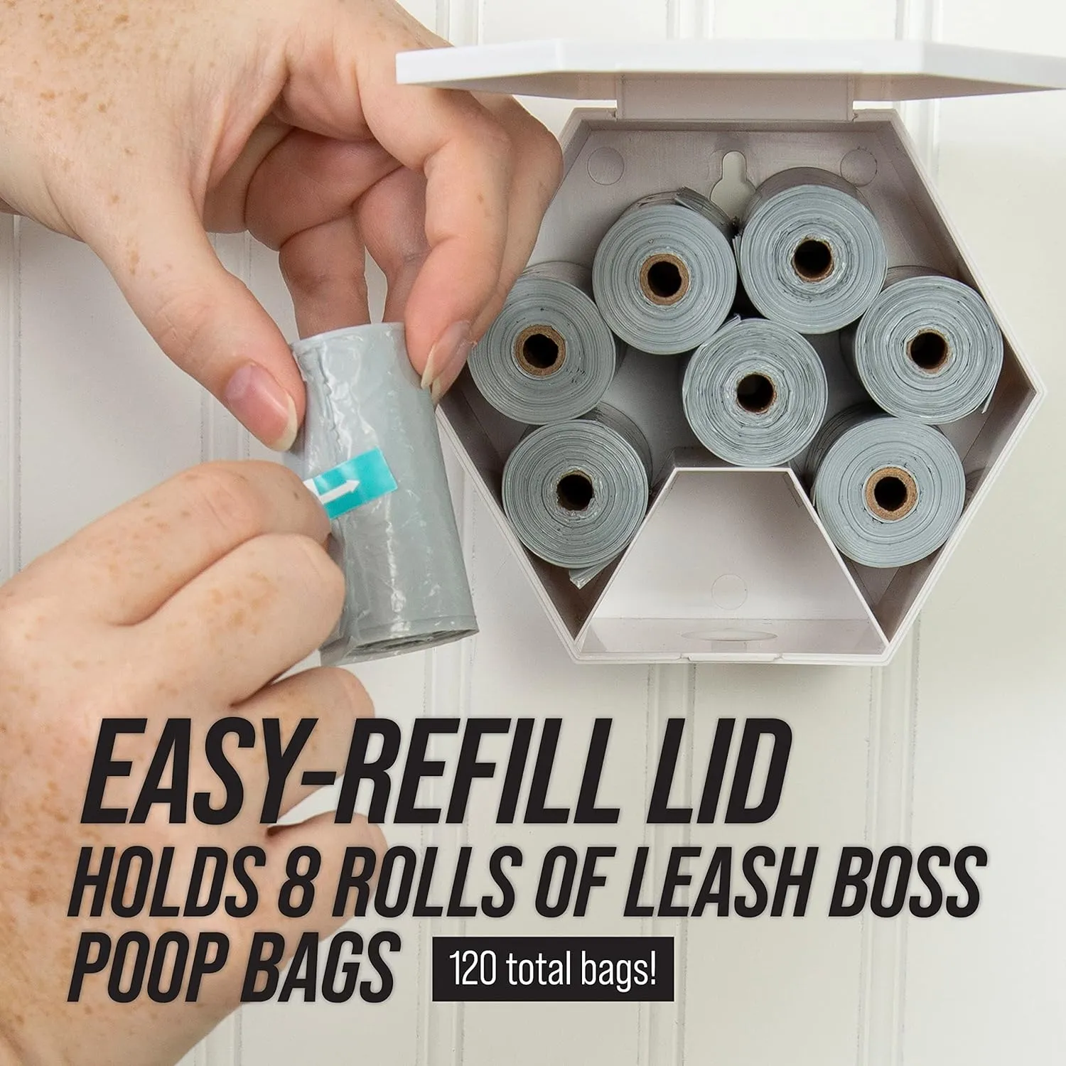 Wall-Mounted Poop Bag Dispenser with 8 Rolls of Bags