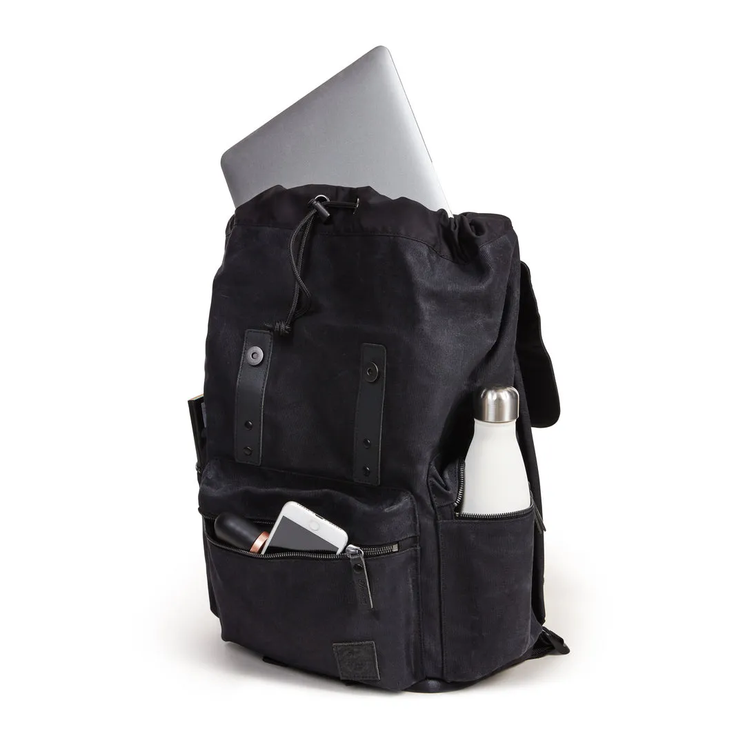 Waxed Canvas Backpack, Black