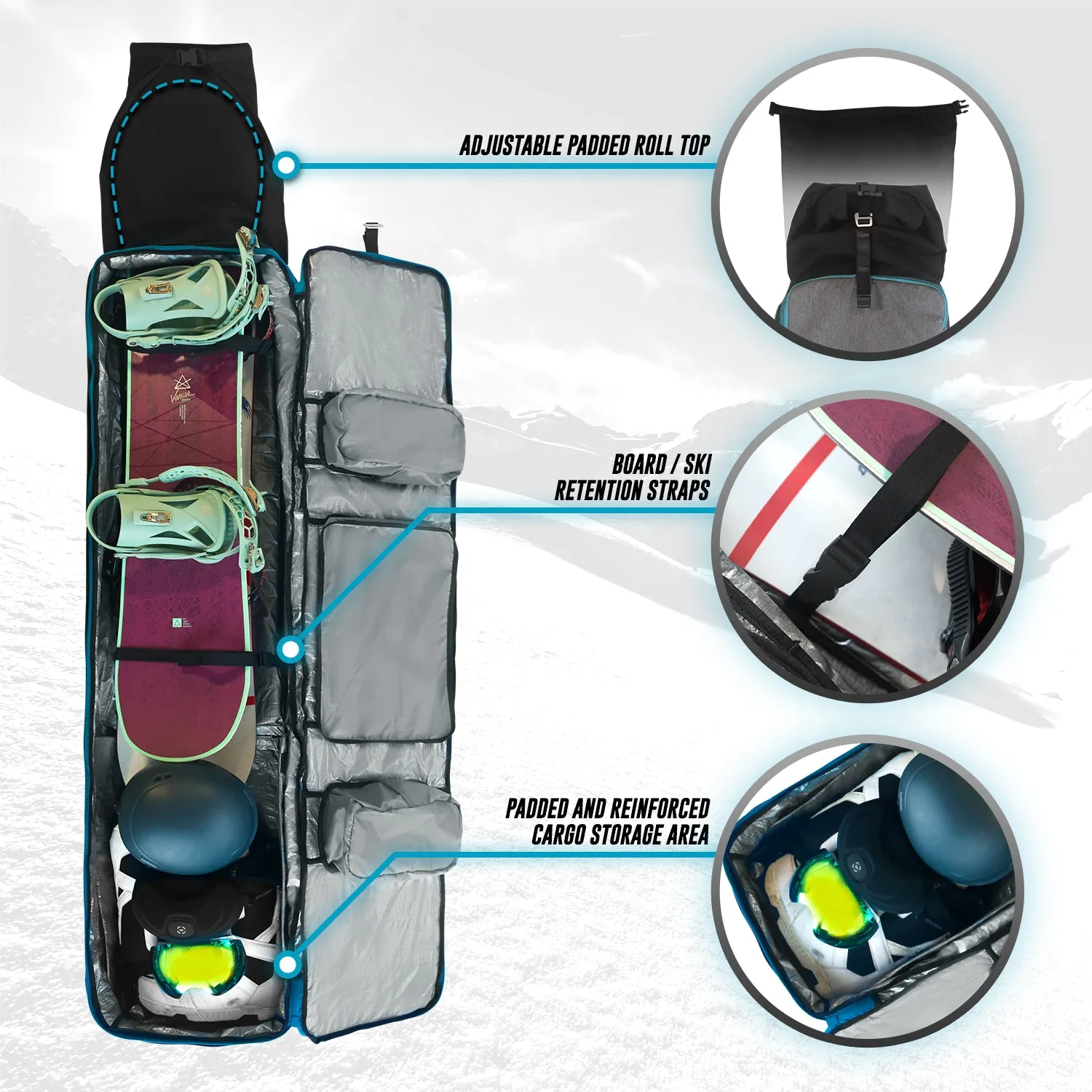 Winterial Rolling Expandable Double Snowboard and Ski Bag