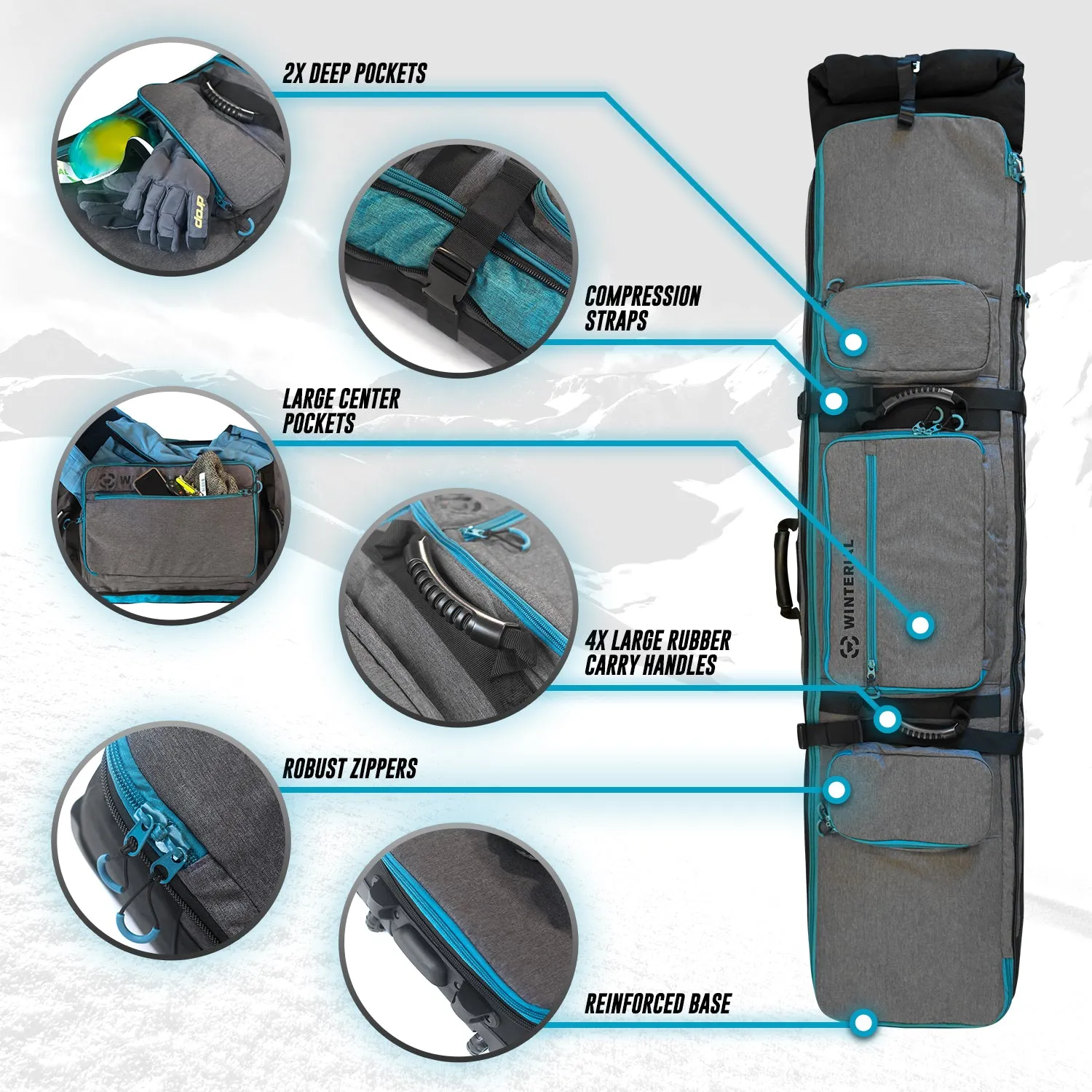 Winterial Rolling Expandable Double Snowboard and Ski Bag