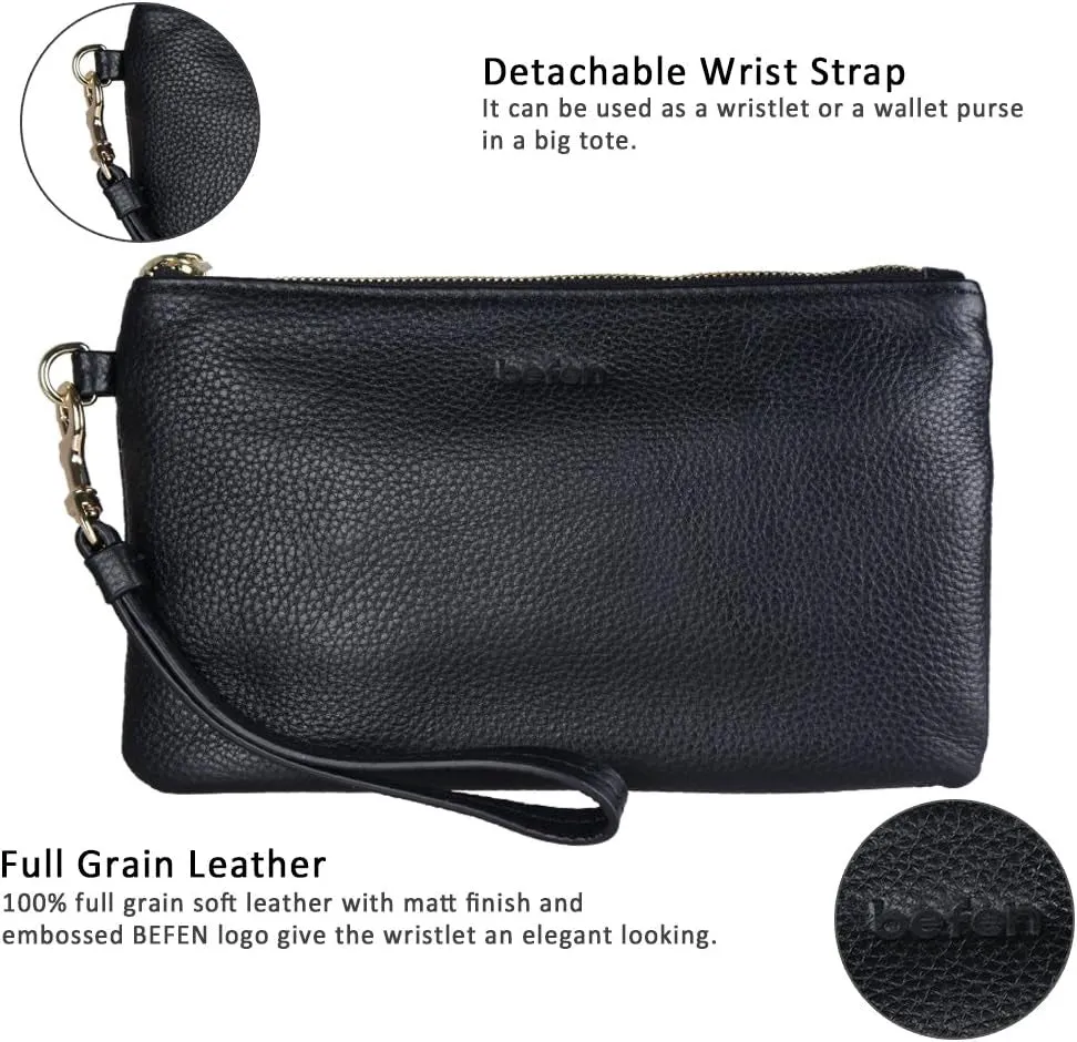 Women's Genuine Italian Leather Clutch Wallet with Wristlet