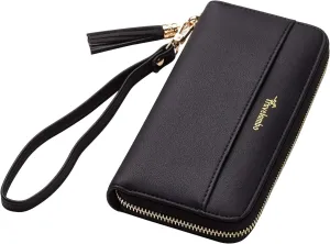 Womens Tassel Bifold Zip Wallet With Wristlet Strap