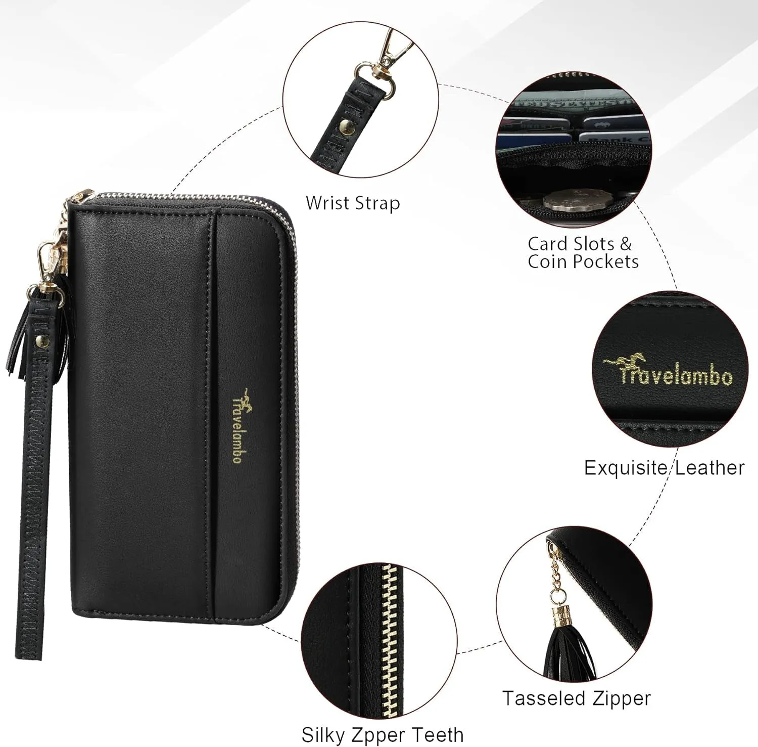 Womens Tassel Bifold Zip Wallet With Wristlet Strap