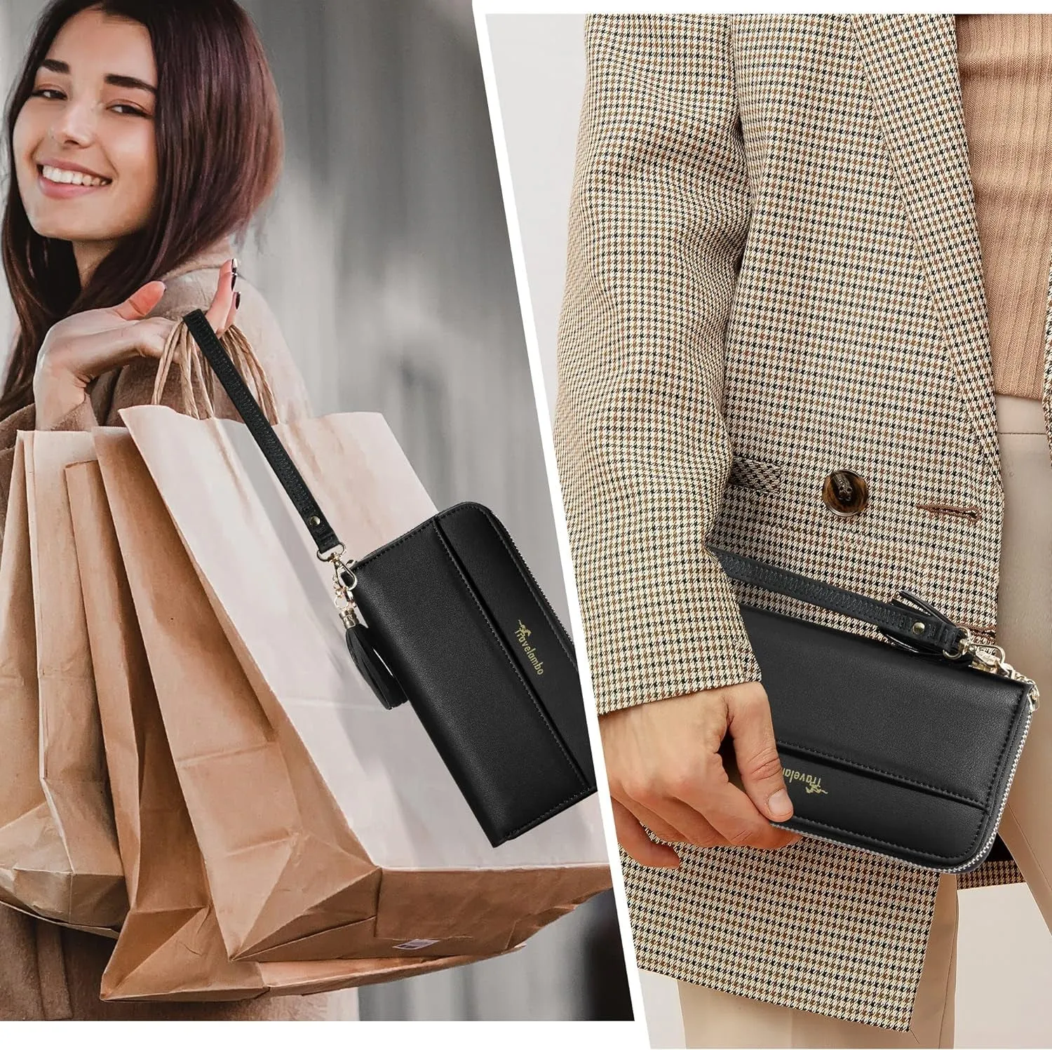 Womens Tassel Bifold Zip Wallet With Wristlet Strap