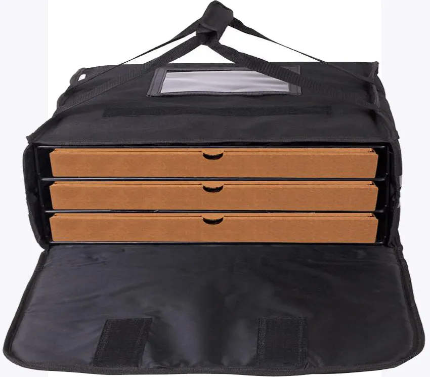 XLarge Pizza Bag to fit 3 x 24" Pizzas. Black with Reflector Tapes